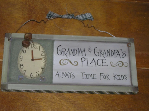 Shabby Green & Cream Painted Wood GRANDMA & GRANDPA’S Place Always Time for Kids Cover