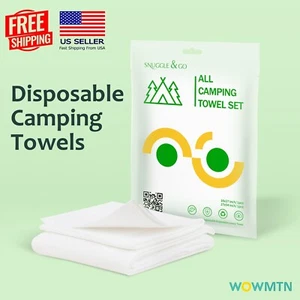 Camp 27×54 & 16×27 Disposable Towel 100% Cotton Outdoor Easy Carry Lux Soft 5PK - Picture 1 of 6
