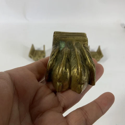 Set Of 4 Vintage Brass Claw Feet Casters Cover