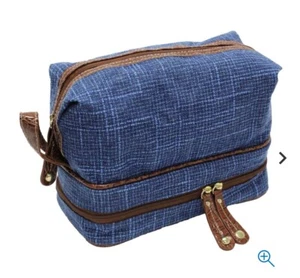 Samantha Brown Vintage Tweed Drop Bottom Toiletry Bag - Blue Tweed - Picture 1 of 6