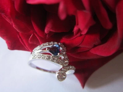 Anillo de cóctel de plata esterlina zafiro azul, circonita 925 plata maciza tallas 7 Foto 1 de 3