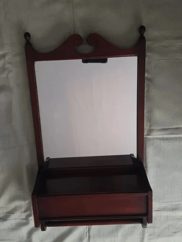 Antique Victorian Wall Hanging Mirror with Shelf Storage Cover