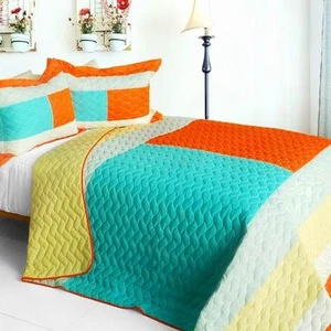3 PC Reflections in Plexiglass orange turquoise vermicelli Queen Quilt Shams - Picture 1 of 4