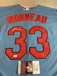 MAGLIA NIKE MINNESOTA TWINS - JUSTIN MORNEAU AUTOGRAFO #33 BLU JSA AX31500 - Foto 1 di 6