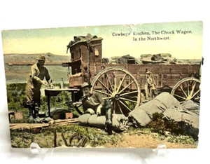 Antique Western Postcard "Cowboys Kitchen, The Chuck Wagon" Bloom Bros. Unposted - Picture 1 of 4