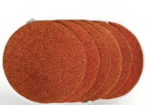 Kim Seybert Placemat 6 Pcs Wood Orange Beads Retail $516 - Picture 1 of 3