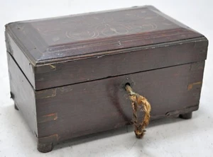 Antique Wooden Perfume Bottles Jewellery Box Original Hand Crafted Brass Inlaid - Picture 1 of 10