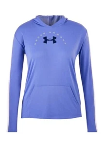 Felpa con cappuccio Under Armour ragazza grafica tecnica LS ragazza YLG blu nuova con etichetta - Foto 1 di 5