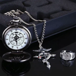 Anime Fullmetal Alchemist Edward Elric Snake Pocket Watch Ring Necklace 3pcs Set - Picture 1 of 26