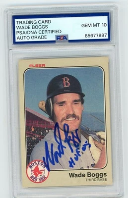 Fleer RC Fleer 1983 firmado por Wade Boggs con patio PSA 10 AUTOMÁTICO Foto 1 de 2