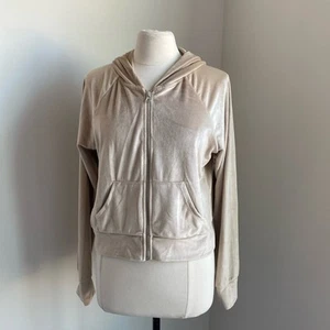 CRAVE FAME Velour Hoodie Womens Sz XL Tan Full Zip 90s Y2K - Imagen 1 de 6