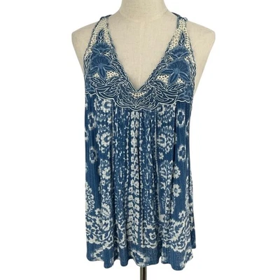 Lucky Brand синий белый богемное цветочный крючком отделки Майка женский размер M - Изображение 1 из 4