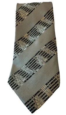 Corbata de Seda Bruno Conte Plateada y Negra Repetición Hecha a Mano Retro Y2K Foto 1 de 4