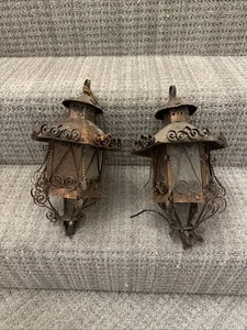 Vintage Pair Copper Arts and Crafts lanterns hanging light fixtures pendant - Picture 1 of 11