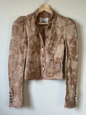 ZARA BEIGE PINK LIMITED EDITION JACQUARD JACKET SIZE XS Military Blazer Coquette - Image 1 of 4