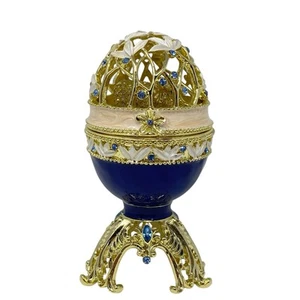 Keren Kopal dunkelblau gold Faberge Ei mit Elefant Schmuckschatulle - Bild 1 von 12