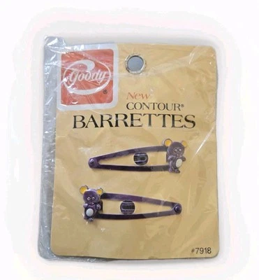 Vintage Goody Contour Barrettes Teddy Bears Purple 1975 NOS NEW - Image 1 of 4