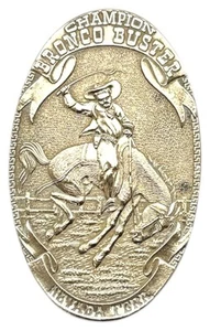 Rare Rodeo Belt Buckle, Brass, Champion Bronco Buster, Nevada Terr, Made England - Imagen 1 de 6
