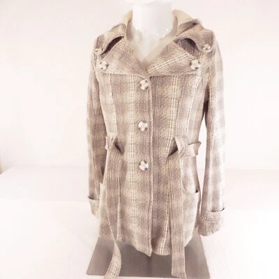 Maurices Jacket Women's Large Green White Blend Pea Coat Buttons Hooded Collared - Image 1 of 4