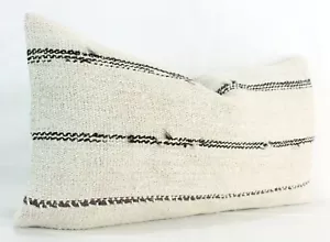 Decorative Handmade Turkish Kilim Lumbar Pillow Cover 12x24 Beige Kilim Pillow - Picture 1 of 12