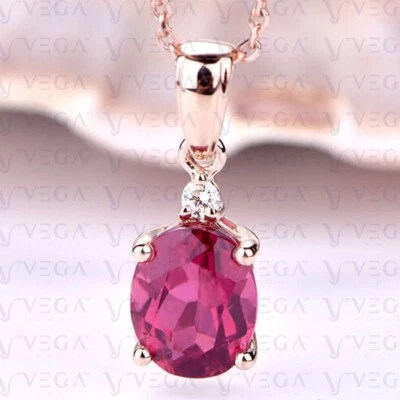 Colgante de oro rosa sólido de 14 quilates con turmalina natural ovalado de 5,10 quilates sin cadena Foto 1 de 4