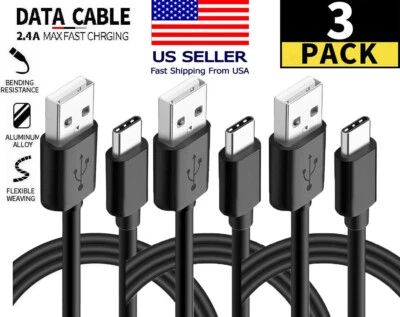 3X 6FT USB Type C Fast Charging Cable For Samsung Galaxy S8 S9 S10 Plus Note 8 9 - Image 1 of 4