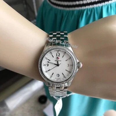 (EN VENTA) Nuevo reloj Michele Diamond Belmore Mww29a000005 plateado venta al por menor $1800 Foto 1 de 4