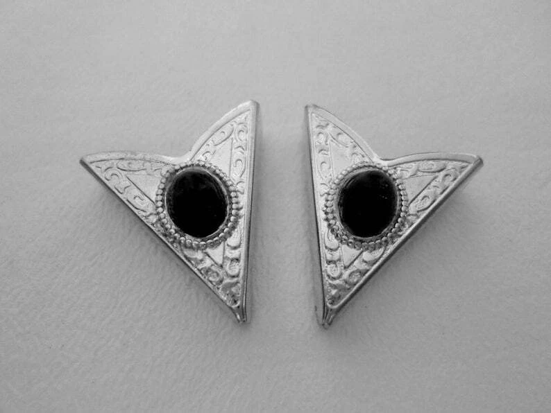 Мужские наконечники для воротника овальной огранки черный оникс вестерн чистое серебро 925 пробы - Изображение 1 из 4