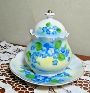 Lefton Pottery Jam Jar with Underplate Handpainted  SL 4185 - Picture 1 of 12