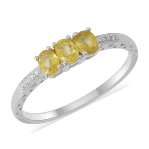 Natural Yellow Sapphire Ring in Sterling Silver (Size 5.0) 0.66 ctw - Picture 1 of 3