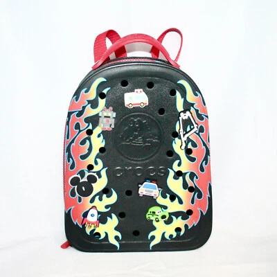 CROCS Kids Mini Backpack Black with Flames Fire Print and 7 Assorted Jibbitz - Image 1 of 4