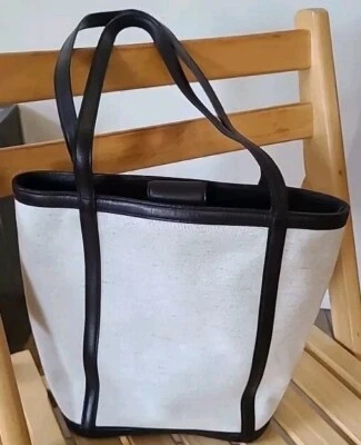 Bolso de Mano Maxx New York Borde de Cuero Crema/Negro y Lona Tweed Blanco Nuevo sin Etiquetas Foto 1 de 4