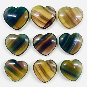 9 Stck. Natürlicher Bi Color Fluorit 22-24 mm Herz Cabochon Unbehandelt Edelsteine Posten - Bild 1 von 11
