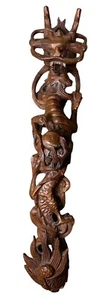 Antique Dragon Chinese Box-Wood Scecpture Ruyi Sceptre 19” Rare Read Description - Picture 1 of 12