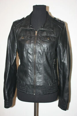 FULL TILT Women's Sz L Bomber Motorcycle Jacket Black Faux Leather - Image 1 of 4
