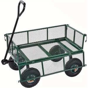 300kg Mesh Garden Cart Steel Removable Sides Trolley Wagon ATV Trailer Green - Picture 1 of 7
