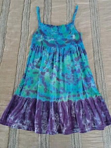 DARHMA TRADING CO. Girls Tie Dye Summer Sundress Sz 6 Blue Purple Green EUC - Picture 1 of 4