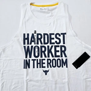 Under Armour Project Rock Men's 2XL Hardest Worker In The Room White Tank Top - Picture 1 of 8