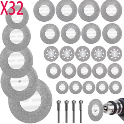 32xUK Mini Diamond Cutting Discs Wheel Blades Drill Bit Disc Dremel Rotary Tool