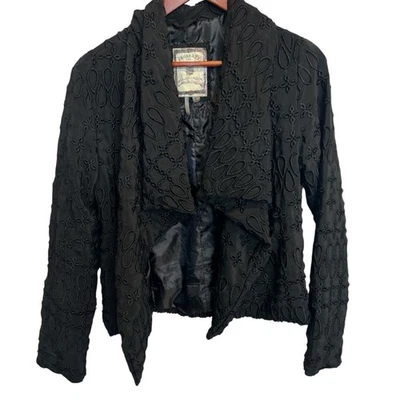 Paparazzi By Biz Black Jacket With Floral Grey Embroidery And Black Buttons - Image 1 of 4