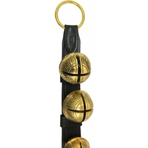 4 Fuß schwarz Leder massiv Messing Schlitten Glocke Türhänger Made in USA Belsnickel - Bild 1 von 4