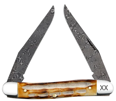 Case xx Knives Muskrat Jigged Burnt Natural Bone 27231 Damascus Pocket Knife - Image 1 of 4