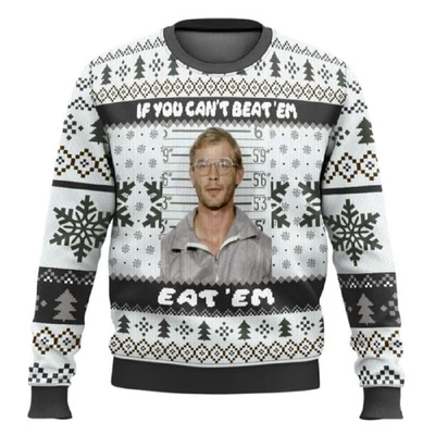 Jeffrey Dahmer Funny Serial Killer If You Can’t Beat Em Eat Em Ugly Christmas Sw - Image 1 of 3