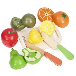 Wooden Play Food Sets for Kids Kitchen Accessories, Realistic Wood Cutting Fr... - Picture 1 of 7