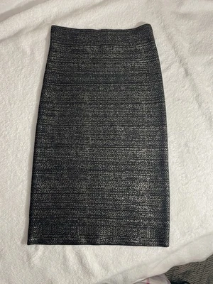 BCBG MAX AZRIA Leger Pencil Skirt XS Black Gunmetal Metallic Bodycon Work Party - Image 1 of 4