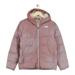 North Face Puffer Jacket Girls Size L Pink 550 Down Youth Fleece Lined Hooded - Picture 1 of 14