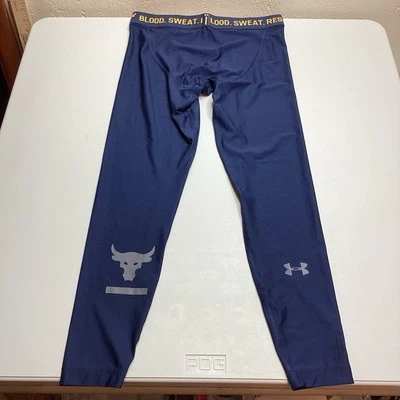 Leggings grandes de compresión Under Armour X Project Rock HeatGear para hombre azul amarillo Foto 1 de 4