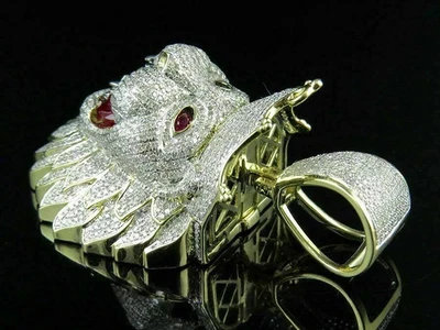 5Ct Round Cut Lab-Created Red Ruby Mens LION KING Pendant 14K Yellow Gold Finish - Image 1 of 4