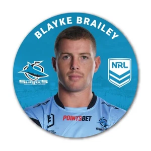 333743 CRONULLA SHARKS NRL TEAM LOGO BLAYKE BRAILEY PLAYER IMAGE BUTTON BADGE - Picture 1 of 1
