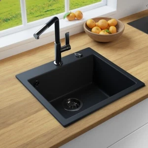 Fregadero de granito LINDBERGH® negro "COL" sifón fregadero empotrado fregadero de cocina fregadero - Imagen 1 de 5